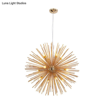 Modern Hedgehog Chandelier with Carved Metal Design for Living Room - Stylish Hanging Light Fixture