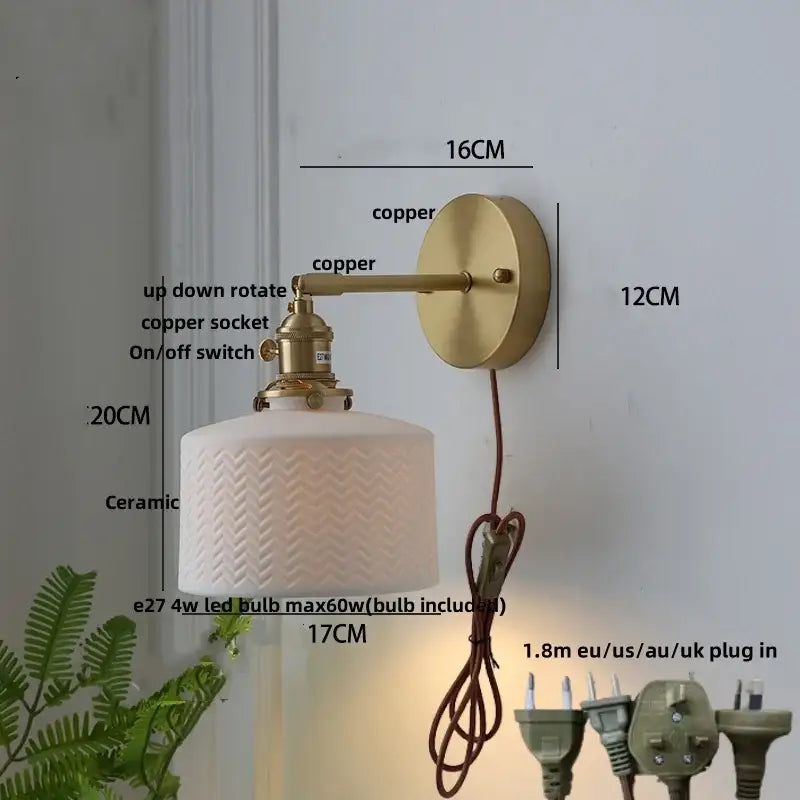 Modern herringbone ceramic copper led sconce wall lamp with textured ceramic shade for bedroom decorbites copper led wall lamp