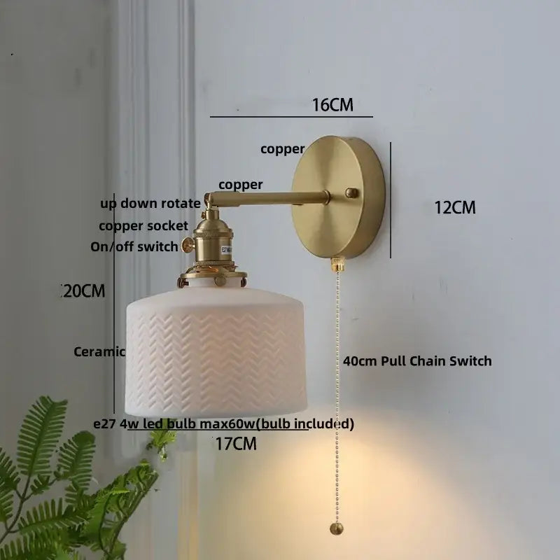 Modern herringbone ceramic copper led sconce wall lamp with brass copper finish and off-white chevron shade decorbites copper led