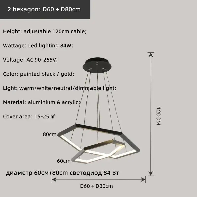 Modern black and gold hexagon aluminium led pendant light with adjustable height for living room decorbites hexagon aluminium led