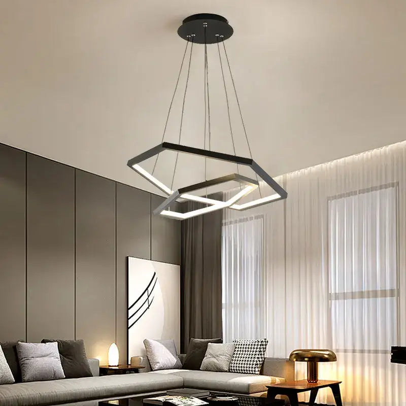 Modern black geometric hexagon aluminium led pendant light with sleek angular design for living room decorbites dimmable