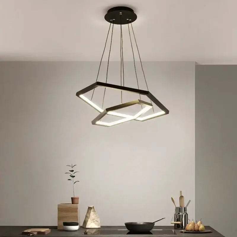 Modern black hexagon aluminium led pendant light with illuminated geometric frames for living room decorbites pendant light