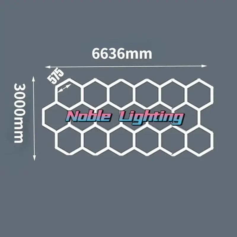 Modern hexagon led ceiling light white and gray garage fixture with white hexagonal grid panel and noble lighting branding decorbites hexagon led