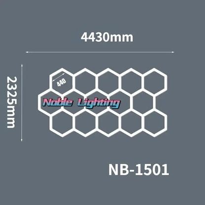 Modern hexagon led ceiling light white and gray garage fixture featuring white hexagonal grid lighting panel model nb-1501 by noble lighting decorbites hexagon led