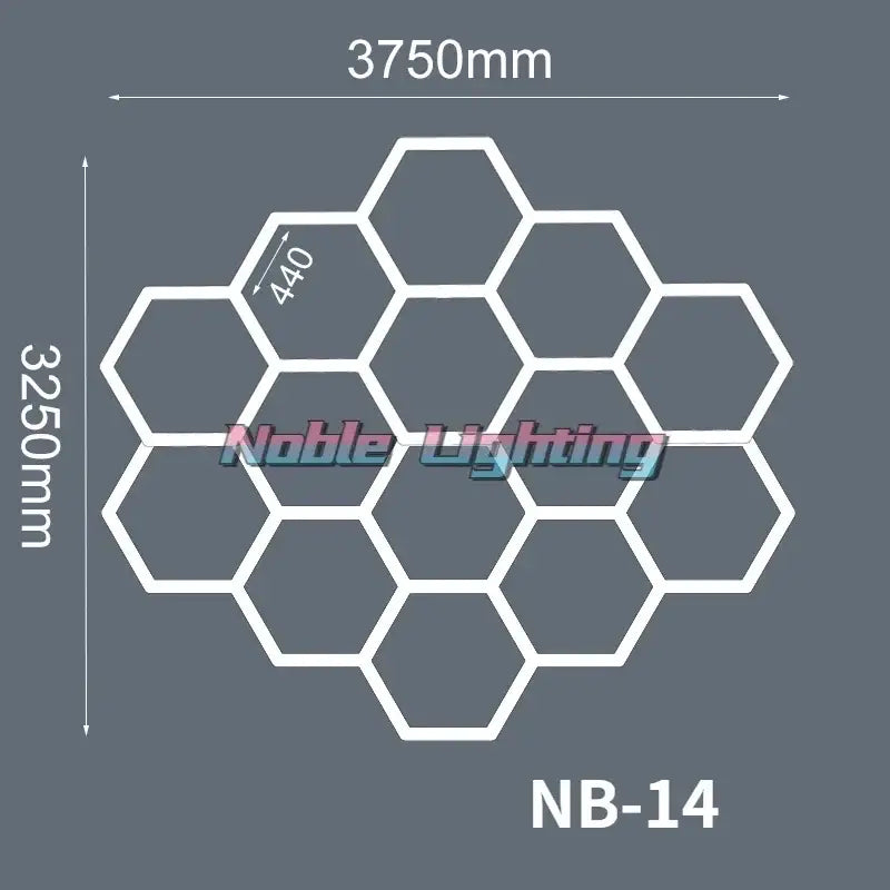 White and gray modern hexagon led ceiling light panel by noble lighting model nb-14 3750mm by 3250mm decorbites hexagon led