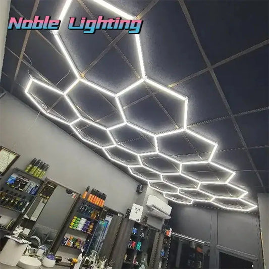 Modern hexagon led ceiling light with sleek white frame and dark gray textured panels decorbites hexagon led fixture