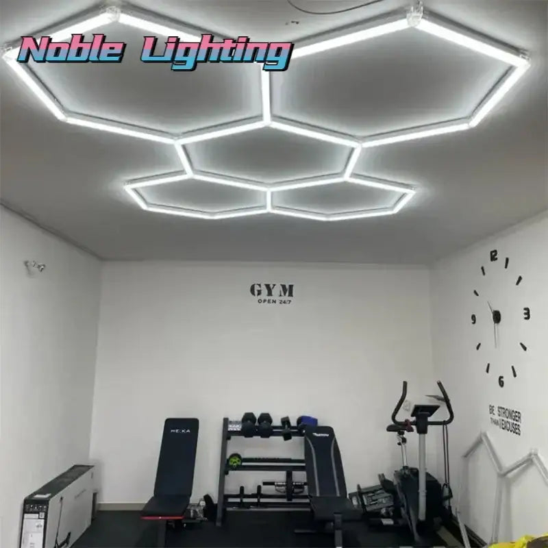 Modern hexagon led ceiling light with sleek white and gray frame providing bright illumination for garage décorbites hexagon led