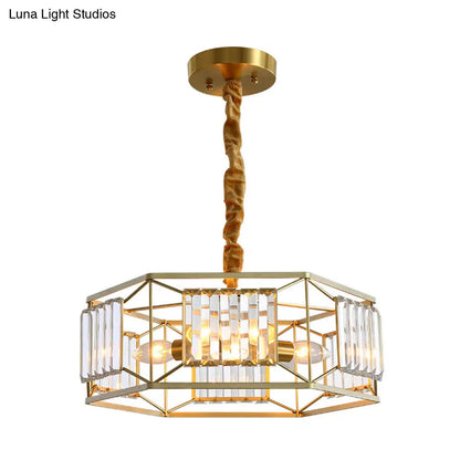 Lámpara de techo moderna hexagonal con marco metálico y bloque de cristal - Lámpara de techo dorada de 3 luces