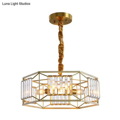 Lámpara de techo moderna hexagonal con marco metálico y bloque de cristal - Lámpara de techo dorada de 3 luces