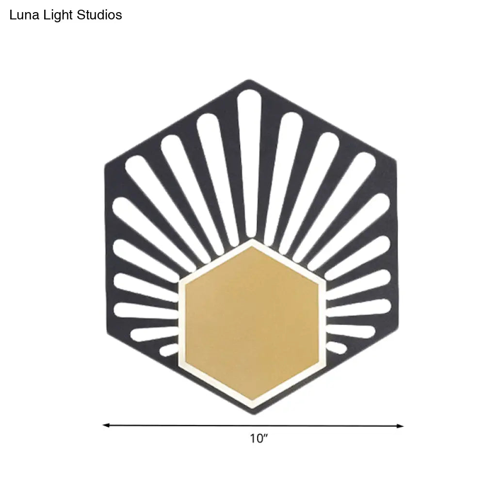 DecorBites™ DecorBites™ Modern Hexagon Wall Mounted LED Bedside Sconce Lamp - Black Metallic Finish, Fan Design, 8"/10" Wide