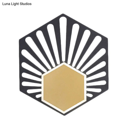 DecorBites™ DecorBites™ Modern Hexagon Wall Mounted LED Bedside Sconce Lamp - Black Metallic Finish, Fan Design, 8"/10" Wide