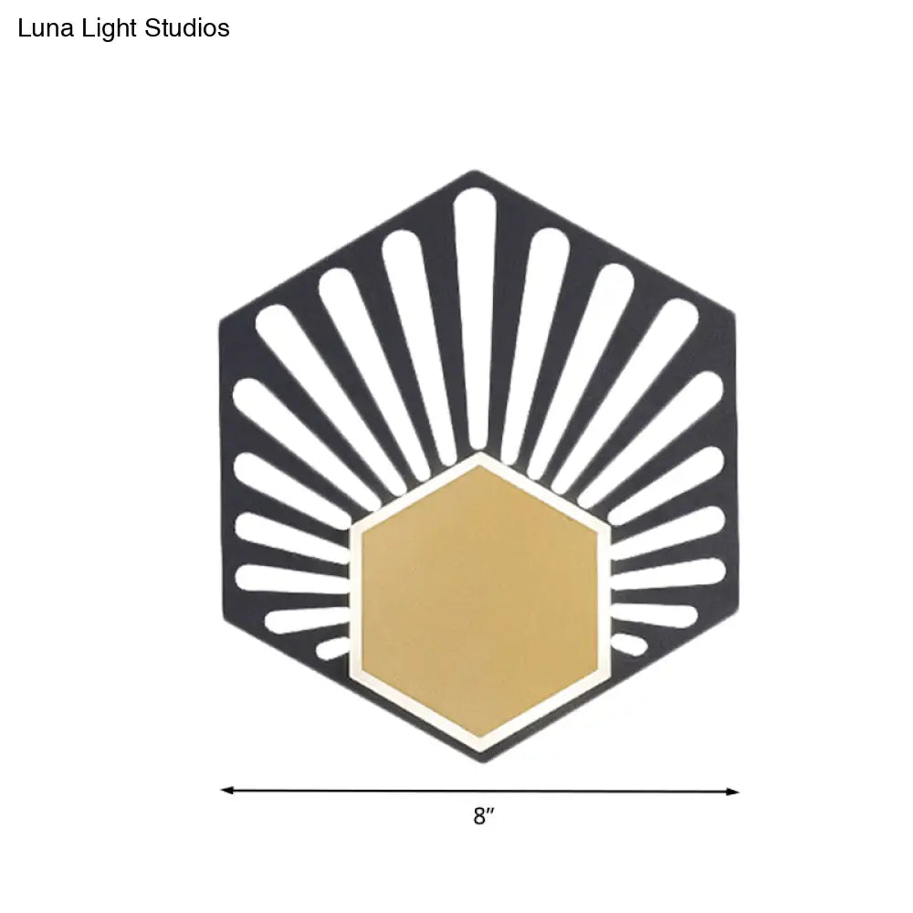 DecorBites™ DecorBites™ Modern Hexagon Wall Mounted LED Bedside Sconce Lamp - Black Metallic Finish, Fan Design, 8"/10" Wide