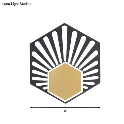 DecorBites™ DecorBites™ Modern Hexagon Wall Mounted LED Bedside Sconce Lamp - Black Metallic Finish, Fan Design, 8"/10" Wide