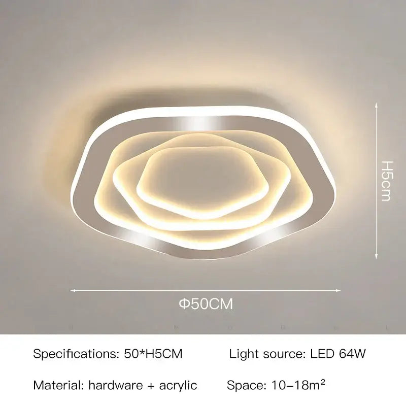 Modern hexagonal gold luxury led ceiling chandelier with concentric glowing rings crafted from hardware and acrylic for living room decorbites gold luxury