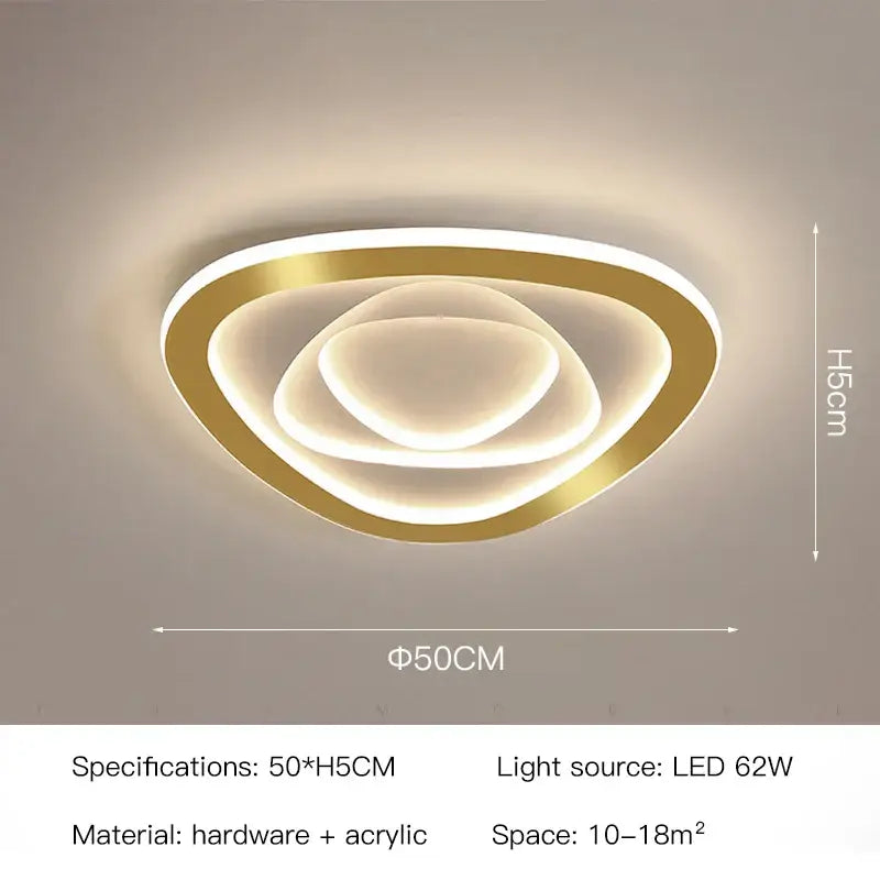 Modern hexagonal gold luxury led ceiling chandelier with concentric oval rings and warm glow for living room decorbites gold luxury