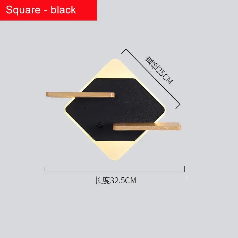 Modern hexagonal black led bedside shelf wall lamp with light wooden frame and bamboo shelves for bedroom decorbites led bedside