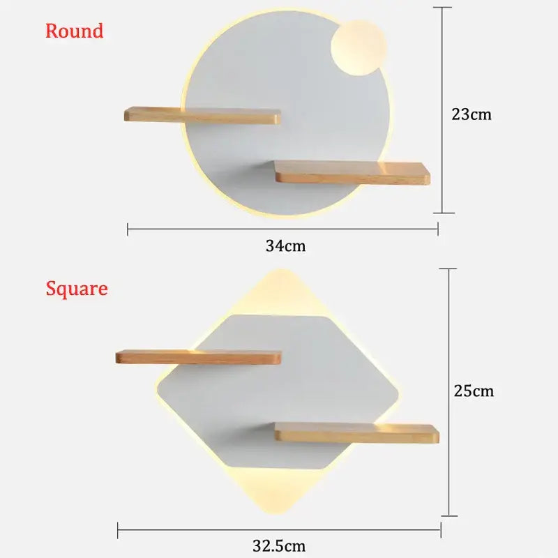 Modern hexagonal wood led bedside shelf wall lamp with light wood tiers and gray backplate for decorbites led bedside decor