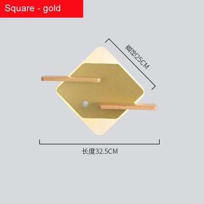 Modern hexagonal gold-finished led bedside shelf wall with light wood bars for decorbites led bedside use