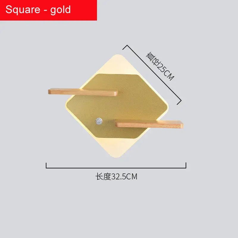 Modern hexagonal gold-finished led bedside shelf wall with light wood bars for decorbites led bedside use