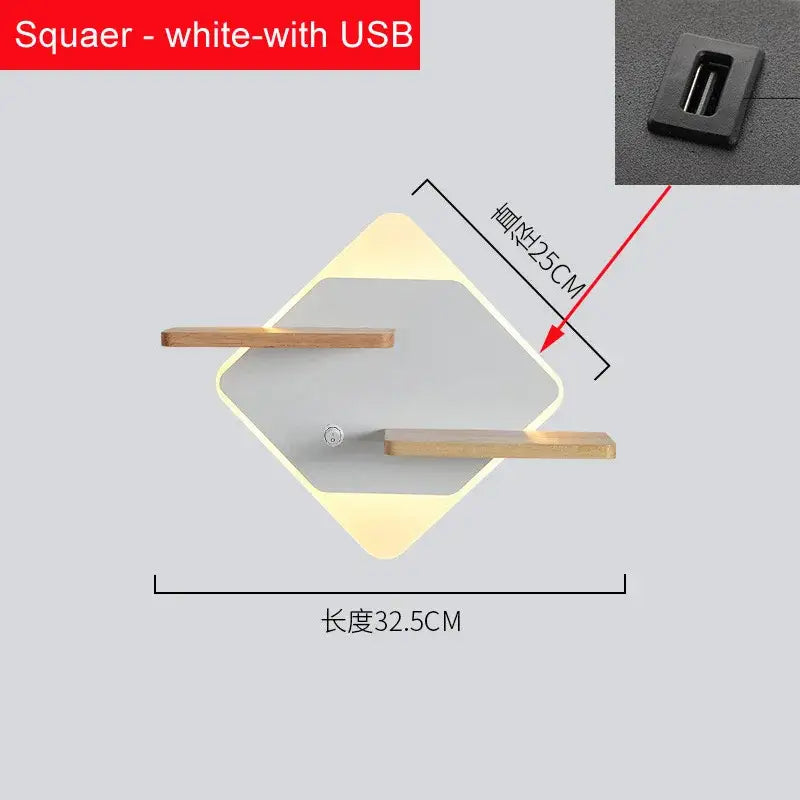 Modern hexagonal white led bedside shelf wall lamp with wooden shelves and usb port for decorbites led bedside use