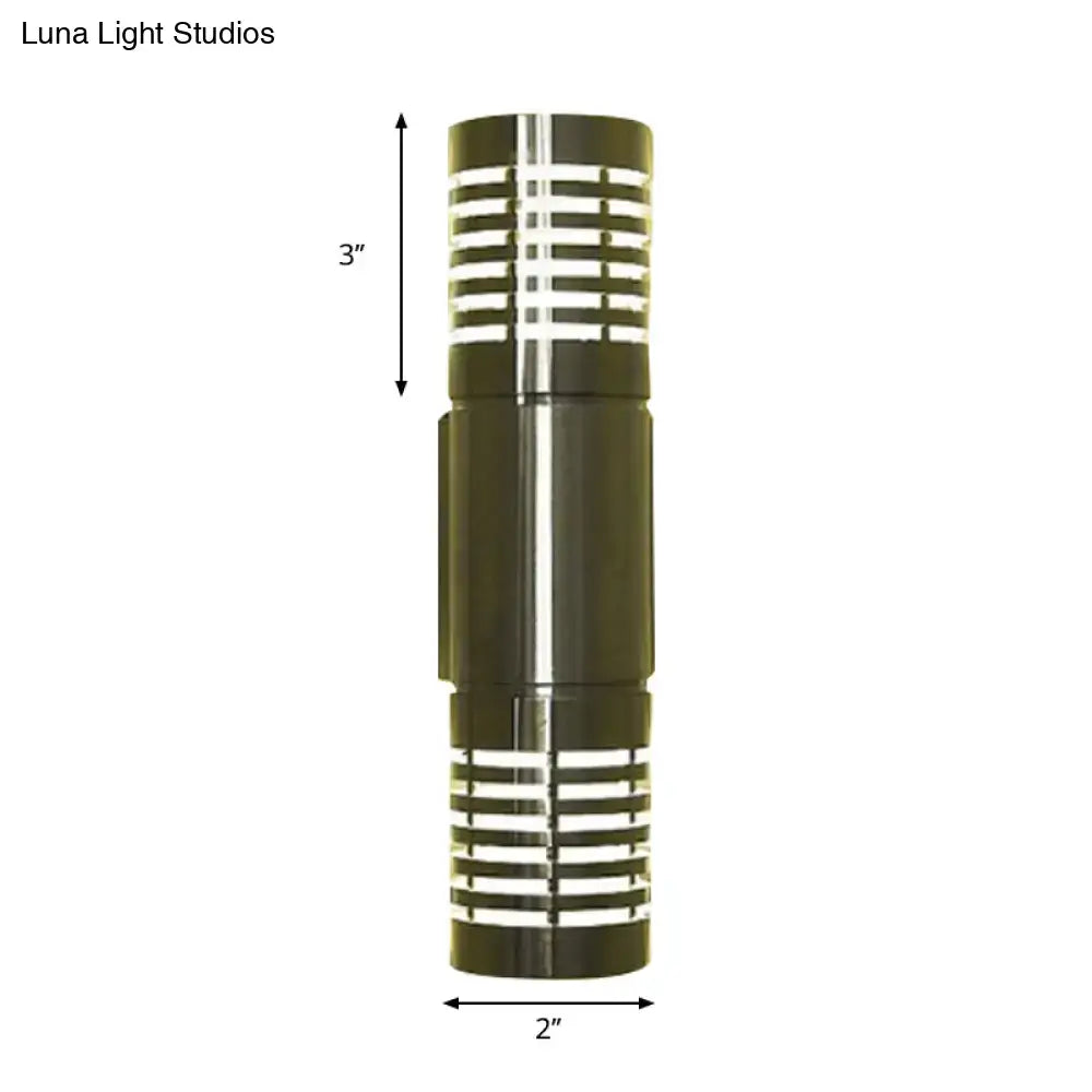 Modern hollow design silver led wall mounted outdoor sconce with dark olive green body and polished chrome slats