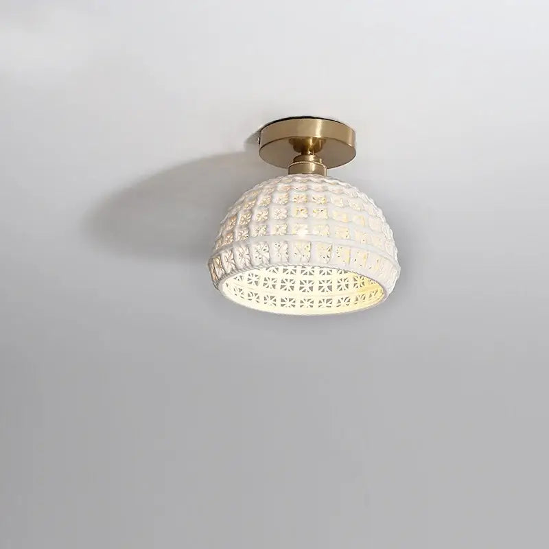 Modern hollow white and gold ceramic led ceiling light with floral cutouts for living room decorbites ceramic led lighting