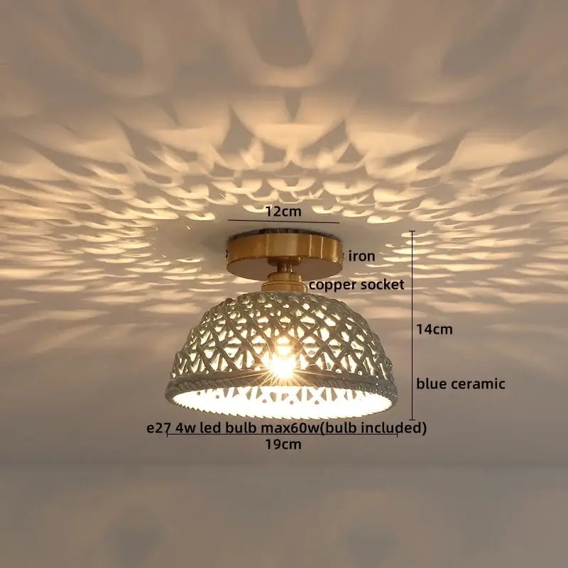 Modern hollow white and gold ceramic led ceiling lights with brass iron base and blue lattice ceramic shade for living room decorbites ceramic led ceiling