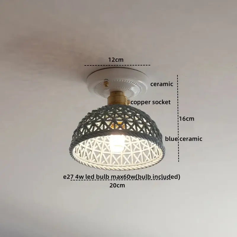 Modern hollow white and gold ceramic led ceiling lights with a blue woven lattice ceramic shade for living room decorbites ceramic led ceiling