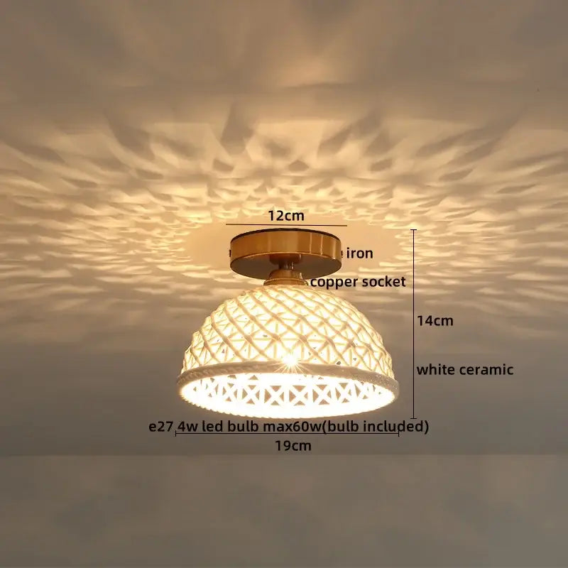 Modern hollow white and gold decorbites ceramic led ceiling light with woven lattice design for living room decor