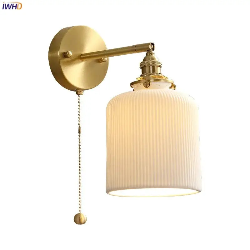 Modern honeycomb brass ceramic led wall sconce with gold-toned hardware and ribbed off-white glass for bedroom decorbites ceramic led wall
