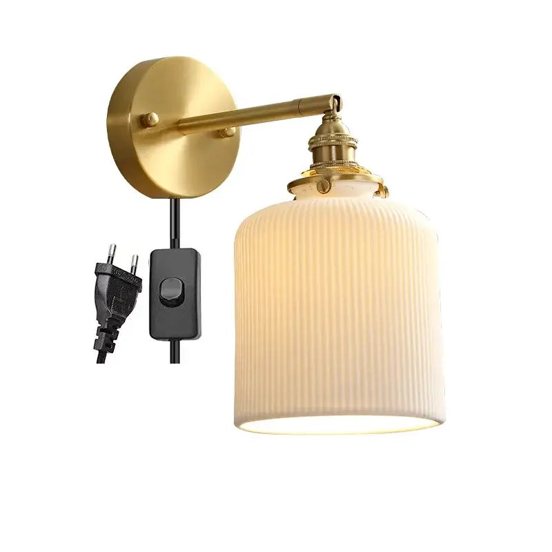Vintage-style brass wall sconce with ribbed off-white glass shade for modern honeycomb brass ceramic led wall decorbites ceramic led