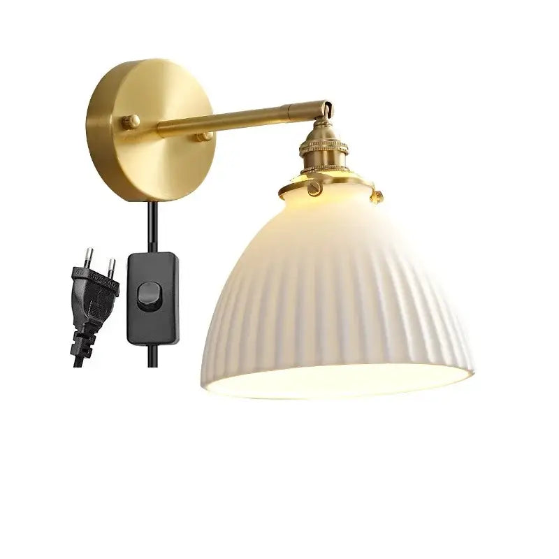 Vintage-style brass wall sconce with cream ribbed glass shade modern honeycomb decorbites ceramic led wall light