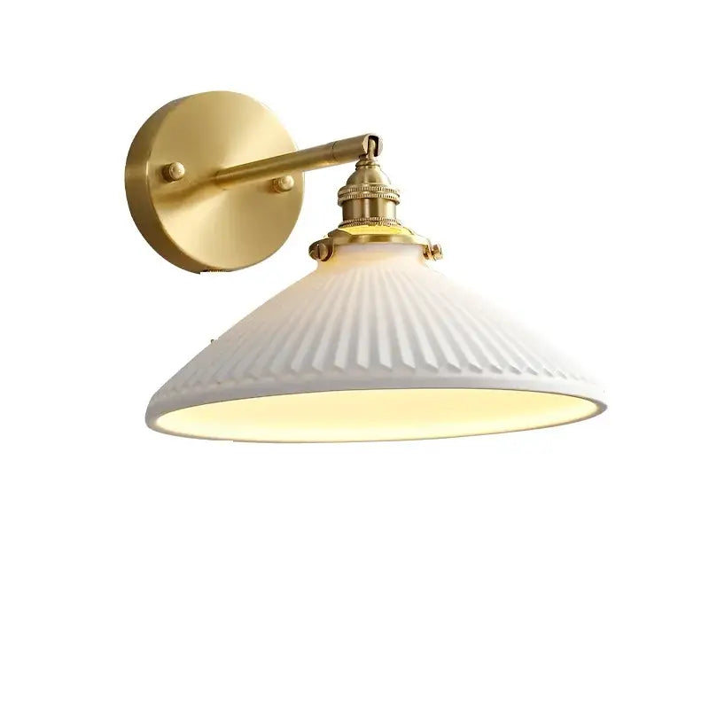 Modern honeycomb brass ceramic led wall sconce with white ribbed glass lampshade for decorbites ceramic led wall lighting