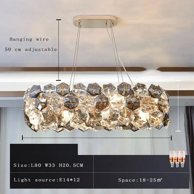 Modern honeycomb crystal wrought iron chandelier with faceted crystal pieces and adjustable hanging wire for dining room decorbites crystal wrought iron chandelier