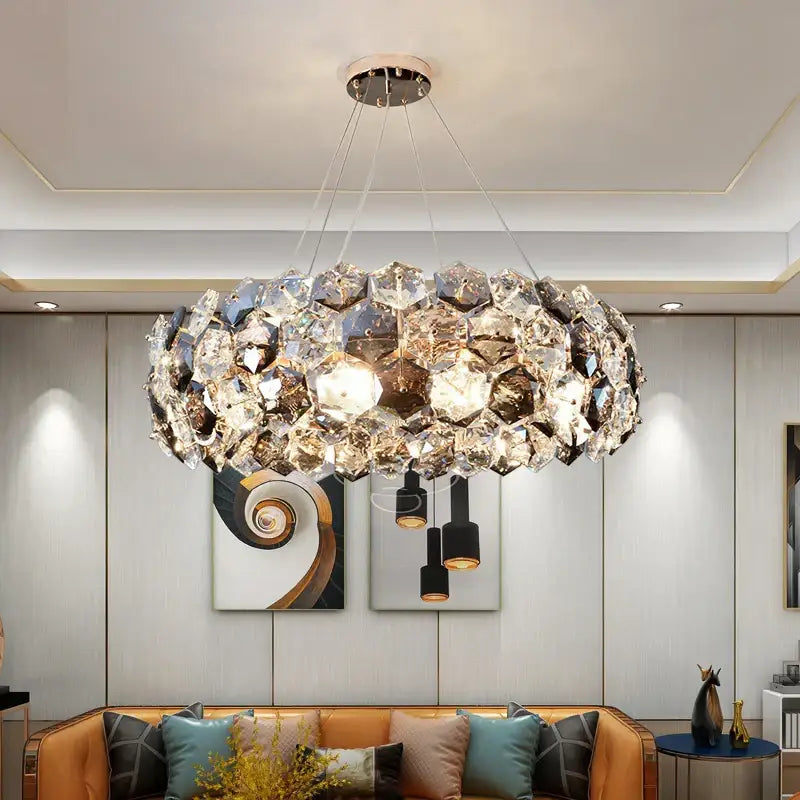 A modern honeycomb crystal wrought iron chandelier with faceted crystals for dining room decorbites crystal wrought design
