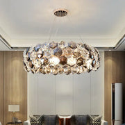 A modern honeycomb crystal wrought iron chandelier featuring faceted crystals for dining room lighting decorbites crystal wrought