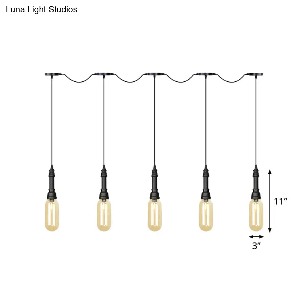 Modern Industrial Amber Glass Chandelier with LED Lights - Black Finish, Tandem Hanging Ceiling Lamp