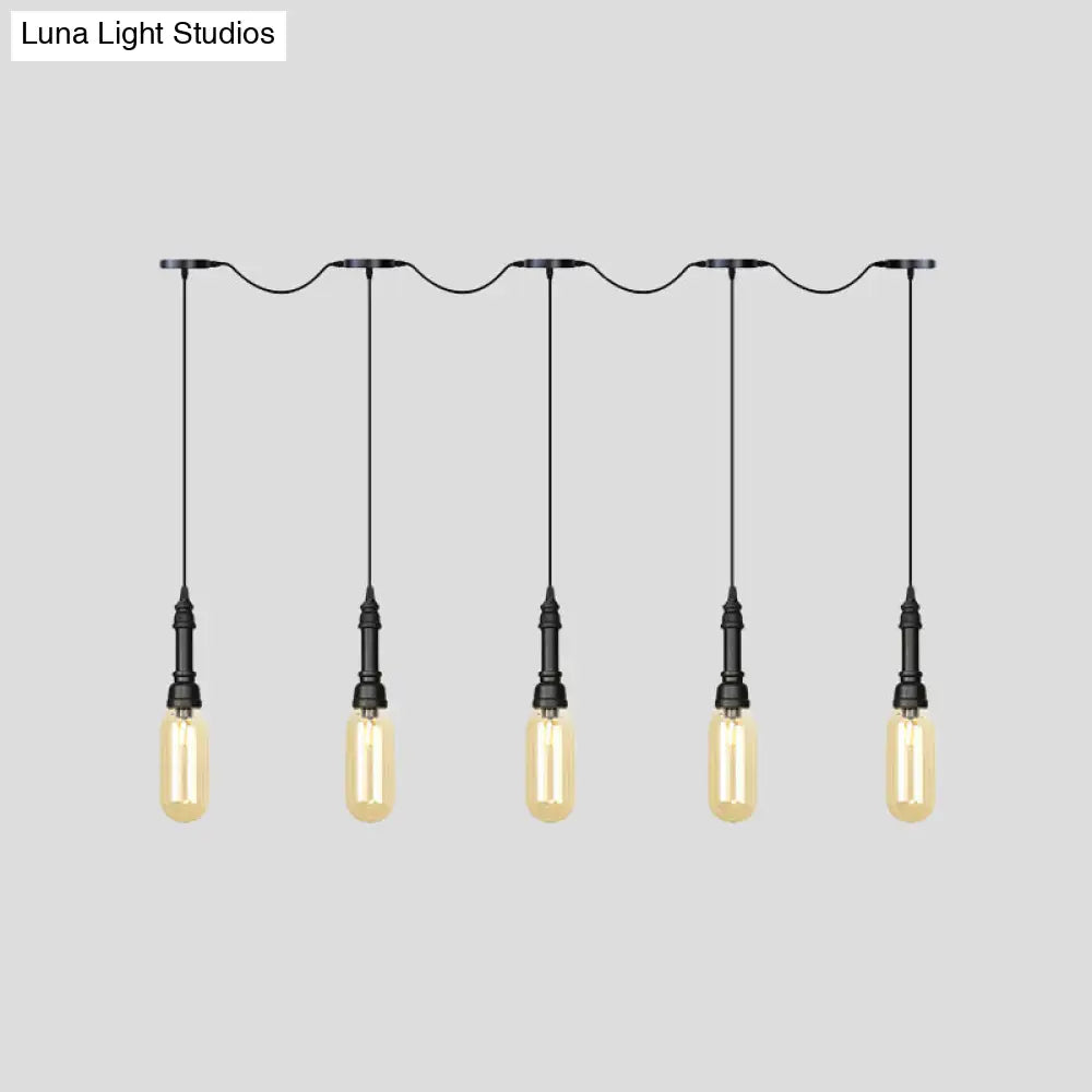 Modern Industrial Amber Glass Chandelier with LED Lights - Black Finish, Tandem Hanging Ceiling Lamp