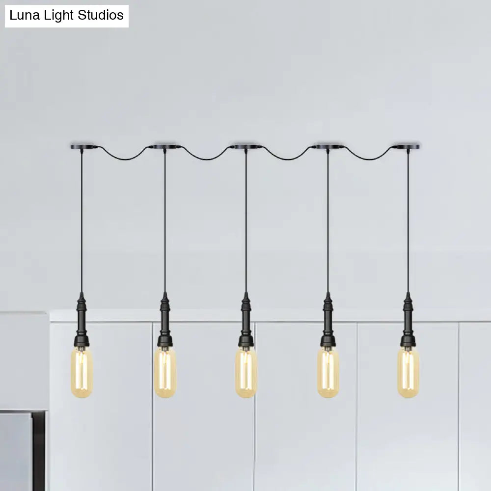 Modern Industrial Amber Glass Chandelier with LED Lights - Black Finish, Tandem Hanging Ceiling Lamp