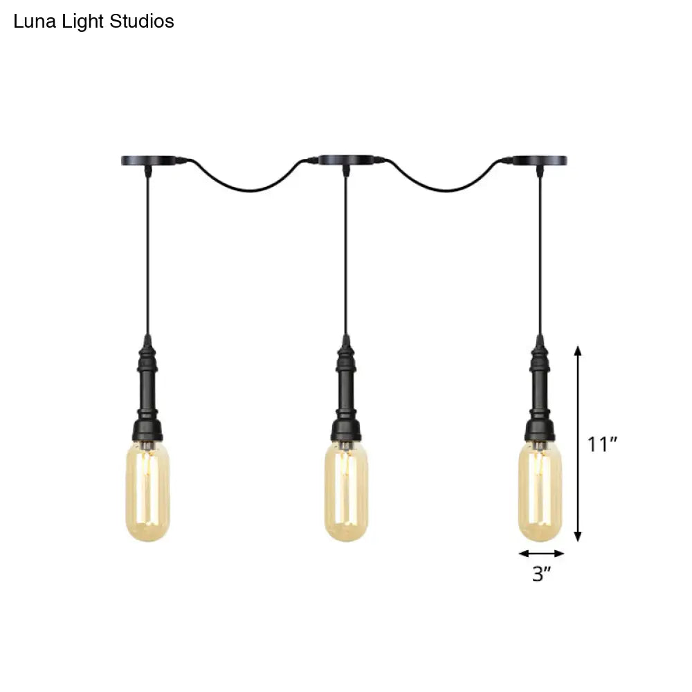 Modern Industrial Amber Glass Chandelier with LED Lights - Black Finish, Tandem Hanging Ceiling Lamp