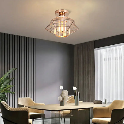 Rose gold geometric cage ceiling light with clear glass panels and warm bulbs for decorbites crystal ceiling chandelier