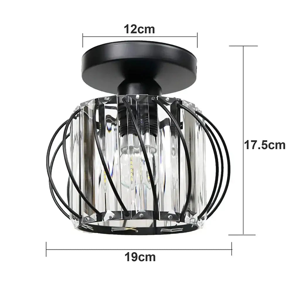 Modern industrial black metal cage crystal ceiling chandelier with clear rods and visible bulb for living room decorbites crystal ceiling