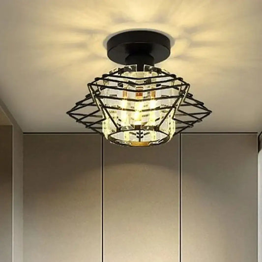 Modern industrial black metal cage ceiling light with clear crystal accents decorbites crystal ceiling chandelier