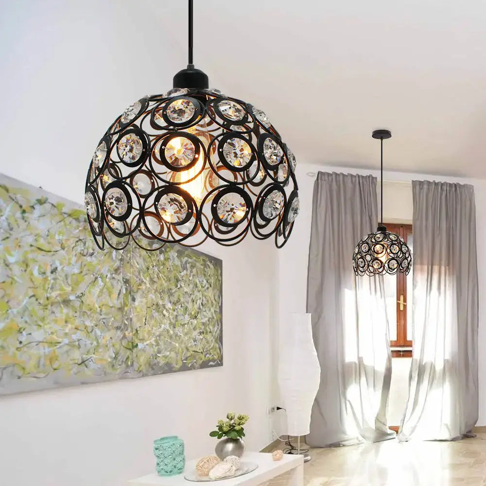 Modern industrial black crystal k9 pendant lamp with clear wrought iron accents for kitchen island decorbites crystal