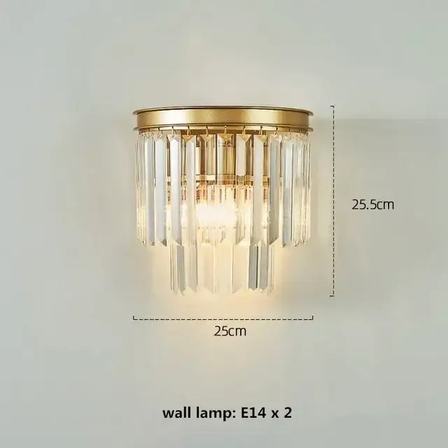 Gold-finished wall lamp with cascading clear crystal prisms for modern industrial decorbites crystal ceiling chandelier