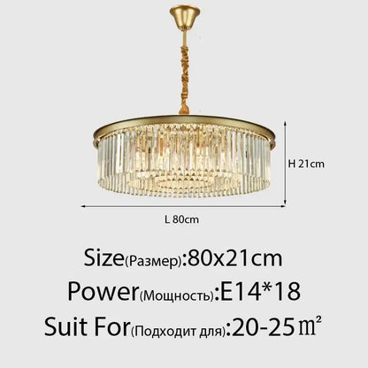 Gold-toned decorbites crystal ceiling chandelier with cascading clear prisms and twisted brass chain for dining room