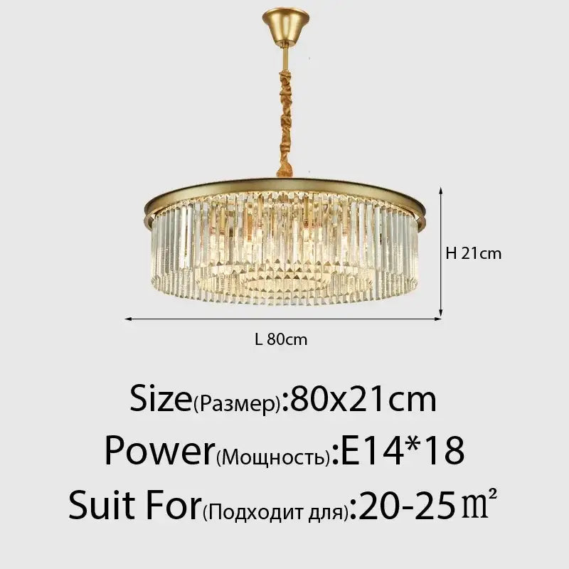 Gold-toned decorbites crystal ceiling chandelier with cascading clear prisms and twisted brass chain for dining room