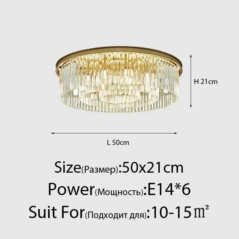 Gold-toned decorbites crystal ceiling chandelier with cascading clear crystal prisms for modern industrial dining rooms