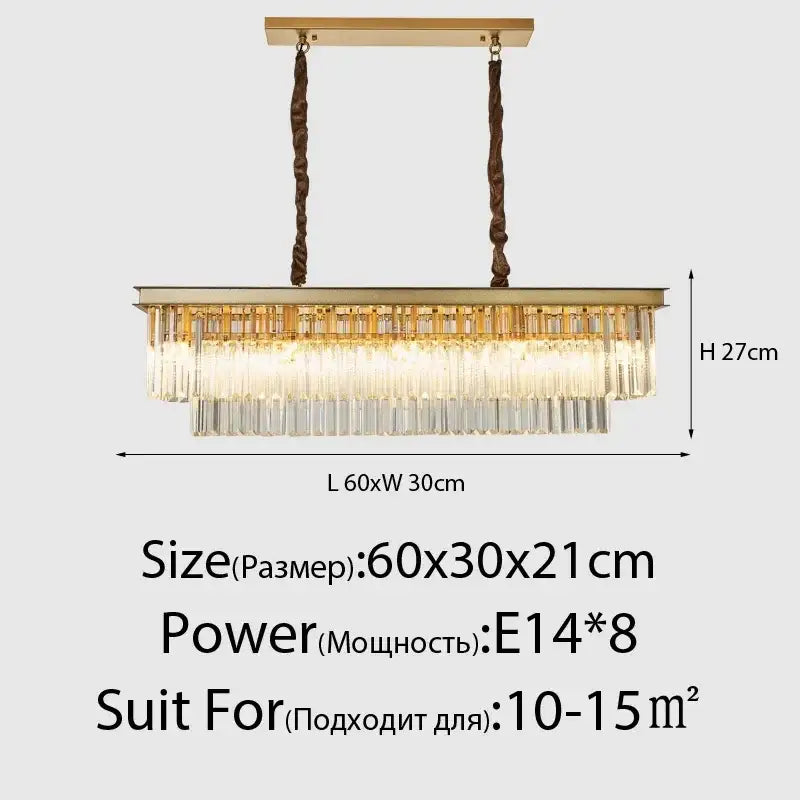 Modern industrial decorbites crystal ceiling chandelier with gold-toned frame and clear crystal prisms for dining room decor