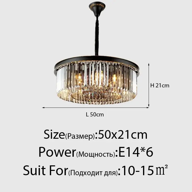 Modern industrial black decorbites crystal ceiling chandelier with cascading clear prisms and gold-toned inner ring
